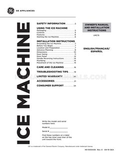 GE UNC15NJBII Owner's Manual and Installation Instructions