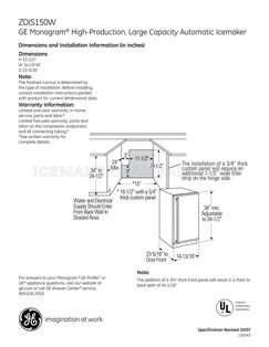 GE ZDIC150WBB Quick Specs