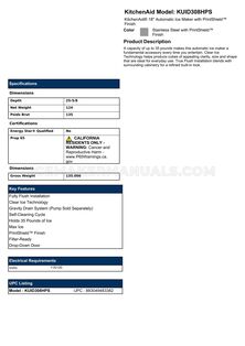 KitchenAid KUID308HPS Spec Sheet