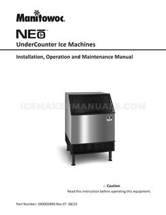 Manitowoc UDF0190A Installation, Operation and Maintenance