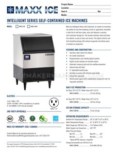 Maxx Ice MIM150N Specifications Sheet