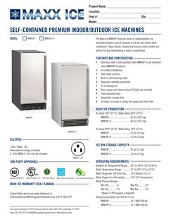Maxx Ice MIM50P Specifications Sheet