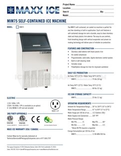 Maxx Ice MIM75 Specifications Sheet