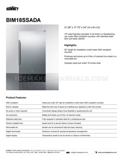 Summit BIM18SSADA Spec Sheet