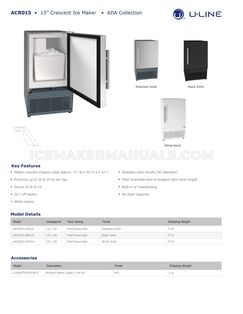 U-Line UACR015BS01A Spec Sheet