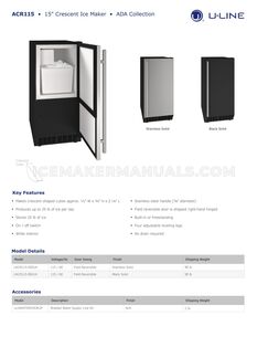 U-Line UACR115BS01A Spec Sheet