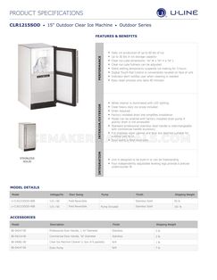 U-Line UCLR1215SOD00B Specifications