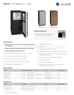 U-Line UHNB115SS01B Spec Sheet