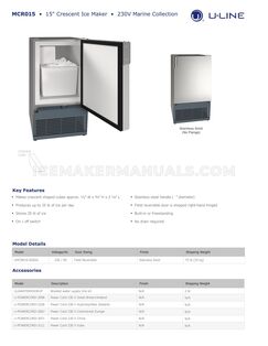 U-Line UMCR015SS02A Spec Sheet