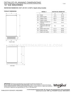 Whirlpool WUI95X15HZ Dimensions Guide