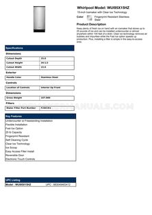 Whirlpool WUI95X15HZ Spec Sheet